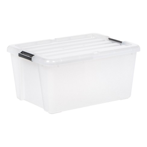 Iris USA 3 Pack 144qt Large Clear View Plastic Storage Bin with Lid and Secure Latching Buckles