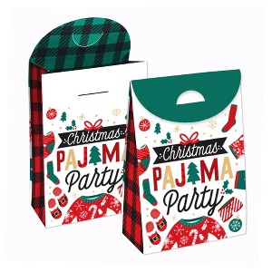 Big Dot of Happiness Christmas Pajamas - Holiday Plaid PJ Gift Favor Bag - Party Goodie Boxes - Set of 12 - 1 of 4