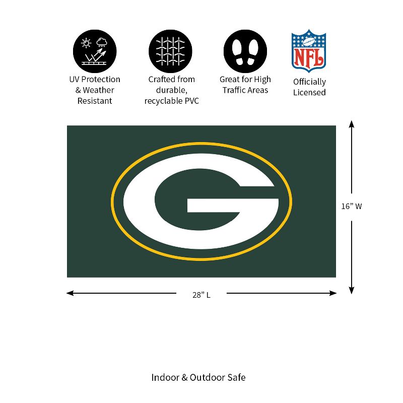 Evergreen Full Color PVC Mat, 16" x 28", Green Bay Packers Indoor and Outdoor Home Decor, 3 of 7