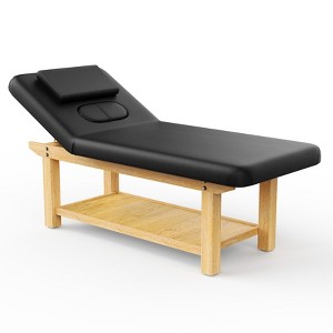 Dolonm 31.5" Wide - Quality Leather Beauty Spa Furniture Massage Table Bed Wooden Facial Bed Wooden Beauty Bed - Black - 1 of 4