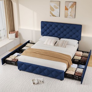 Bed Frame with 4 Storage Drawers and Headboard - 1 of 4
