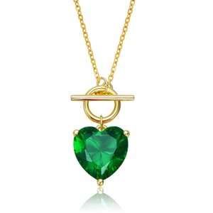 Guili Elegant Women's sterling silver necklace with 14k gold plated heart pendant and colored cubic zirconia - A touch of sophisticated charm - 1 of 4