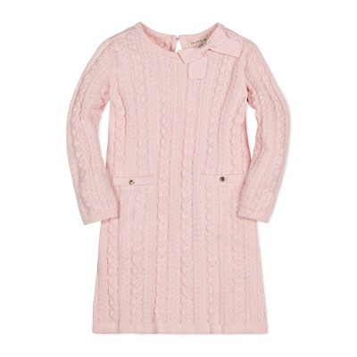 Image of Hope & Henry Girls' Organic Long Sleeve Bow Detail Cable Sweater Dress, Infant
