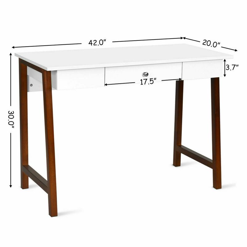 Costway Computer Desk Laptop PC Writing Table Makeup Vanity Table w/Drawer and Wood Legs, 2 of 11