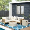 GDFStudio Crowne Outdoor Acacia Wood and Round Wicker 5 Seater Sectional Sofa Chat Set with Fire Pit - 2 of 4