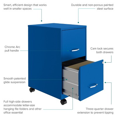 Classic Blue 18" Deep 2 Drawer Mobile Vertical File Cabinet