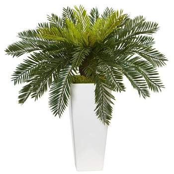 Nearly Natural 23-in Cycas in White Planter