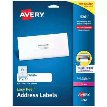 Avery Easy Peel Address Labels, Laser, 1-1/3 X 4 Inches, Pk Of 350 : Target