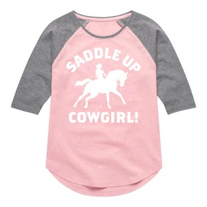 Girls' - Instant Message - Saddle Up Cowgirl Shirt Tail Raglan Graphic T-shirt - 1 of 4