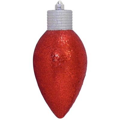 Christmas by Krebs 12" Red and Silver Shatterproof Glitter C9 Light Bulb Christmas Ornament