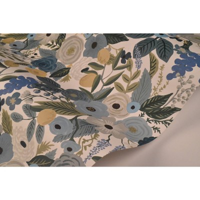 Blue Floral Self-Adhesive Removable Grasscloth Wallpaper Roll