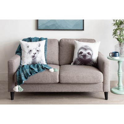 White Alpaca Print Polyester Euro Throw Pillow Cover, 18x18