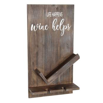 Lucca Wall Mounted Wooden Wine Bottle Shelf with Glass Holder - Elegant Designs