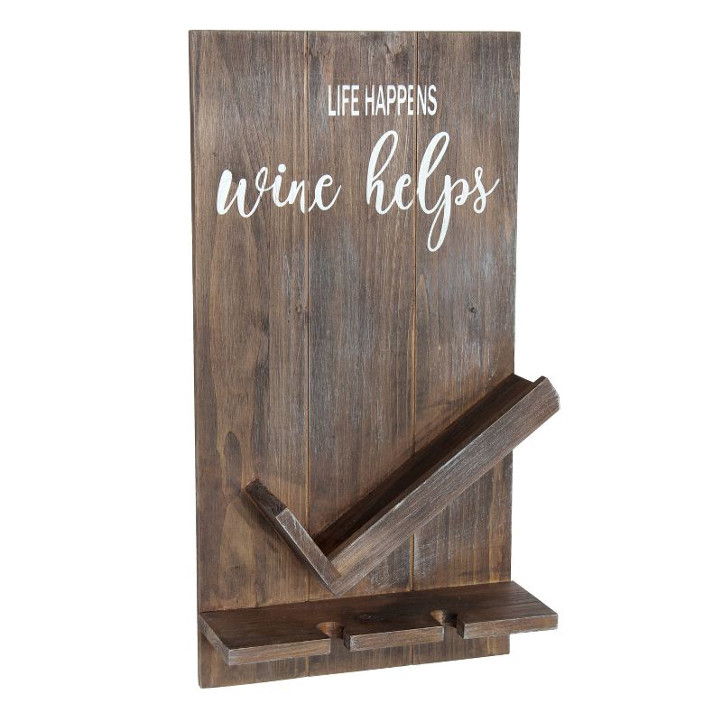 Lucca Wall Mounted Wooden Wine Bottle Shelf with Glass Holder - Elegant Designs, 1 of 7