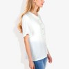 Anna-Kaci Women's Ruffle Neck Detail Short Sleeve Textured Button Down Detail Fashion Blouse - Medium, White - 4 of 4