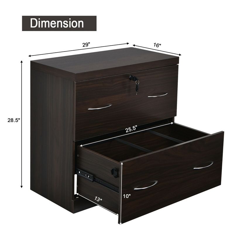 Costway 2-Drawer File Cabinet w/Lock, Hinging Bar Letter & Legal Size Espresso, 3 of 11