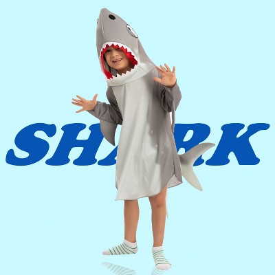 Joyfy Halloween Shark Costume Kids, Shark Boy Costume Gray Blue with Fin Tail for Halloween Dress Up Party