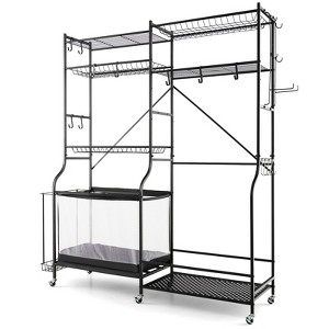 Gymax Sports Gear Organizer w/ Yoga Mat Holder Ball Basket & Adjustable Shelves & Lockable Swivel Wheels for Garage Gym Basement - 1 of 4