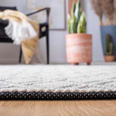 Handmade Black Wool Braided Rectangular Washable Rug