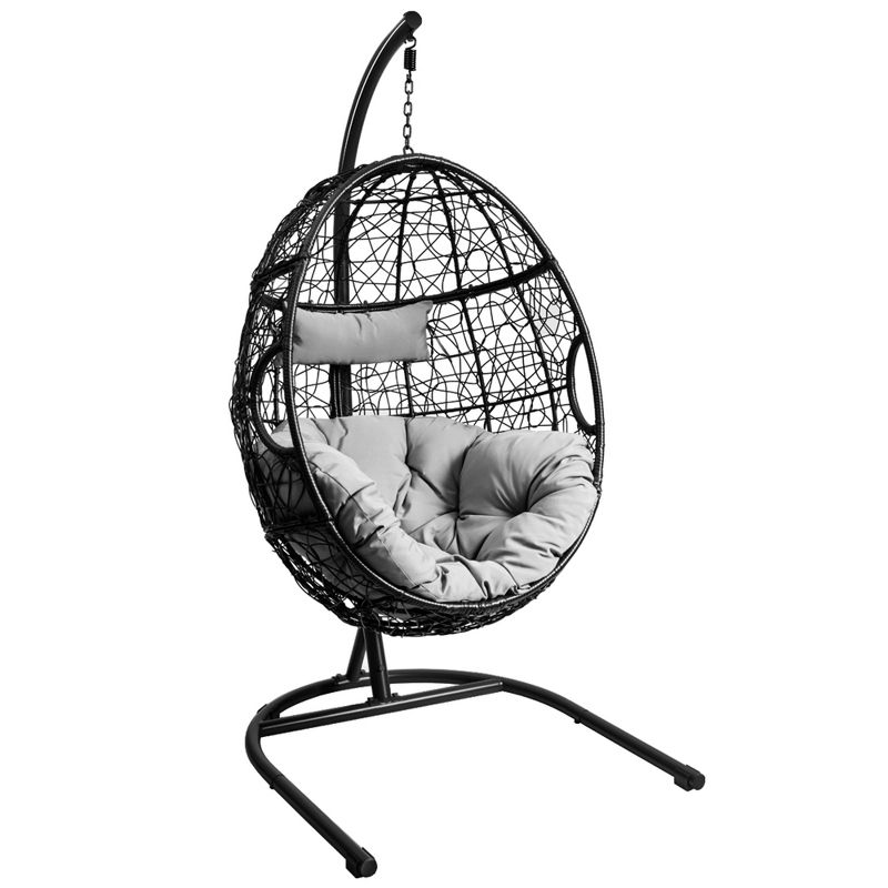 Tangkula Hanging Hammock Chair Egg Swing Chair w/ Seat Cushion Pillow Stand, 1 of 9