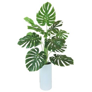 36" x 18" Artificial Monstera Plant in Ceramic Planter White - LCG Florals - 1 of 4