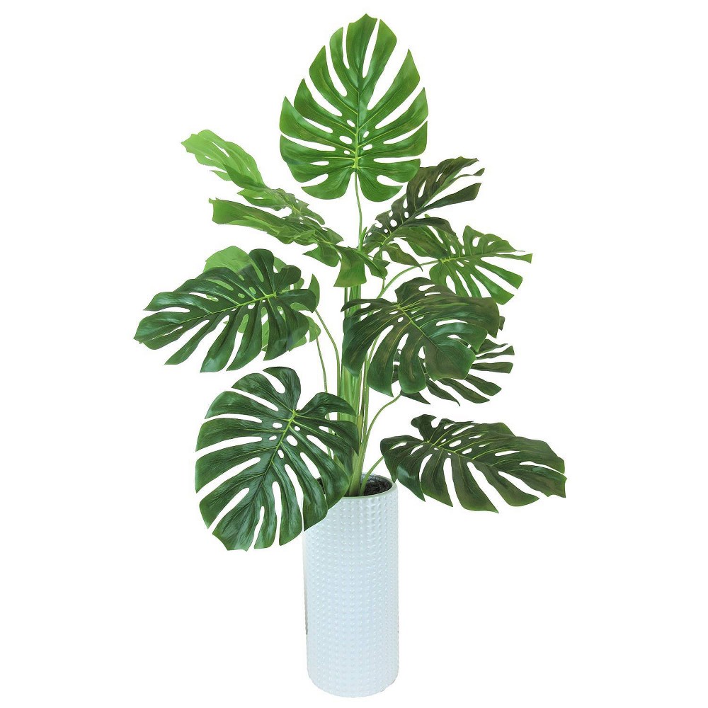 Photos - Garden & Outdoor Decoration 36" x 18" Artificial Monstera Plant in Ceramic Planter White - LCG Florals