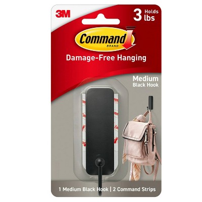 Command Medium Sized Decorative Hook Black: Plastic Painted Hook with Command Strips, 3 lb Capacity, 1 Pack