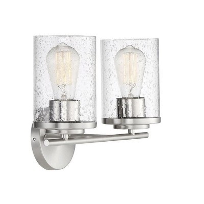 Matte Black 2-Light Vanity Fixture with Clear Seeded Glass Shades