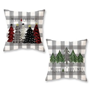 Christmas Pillow Covers 18x18 Inch Set of 2 Trees Red Black Green Grey Buffalo Plaid Decorative - 1 of 4