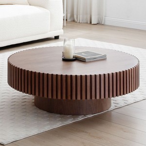 39.37'' Wooden Round Coffee Table for Living Room, Modern Handcraft Drum Design - Maison Boucle - 1 of 4