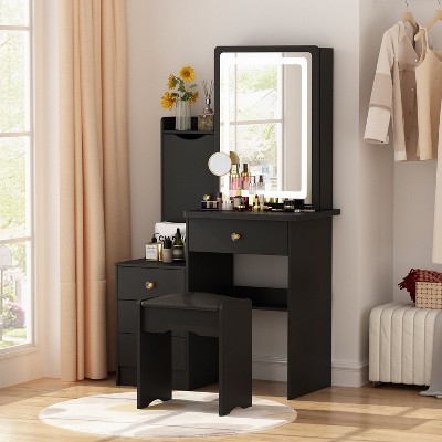 Famapy 35"Wide Makeup Vanity Set with Stool and Mirror 3 Color Touch Light Dressing Table Vanity Dresser