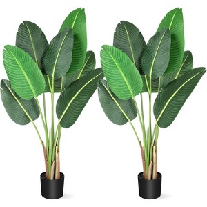 Artificial Bird of Paradise Plant Fake Palm Tree, 8 Trunks Faux Leaves for Indoor Outdoor Decor, Housewarming Gift - 1 of 4