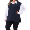Women's Plus Size Ribbed Knit Split Hem V Neck Sleeveless Casual Loose Sweater Vest - Agnes Orinda - 2 of 4