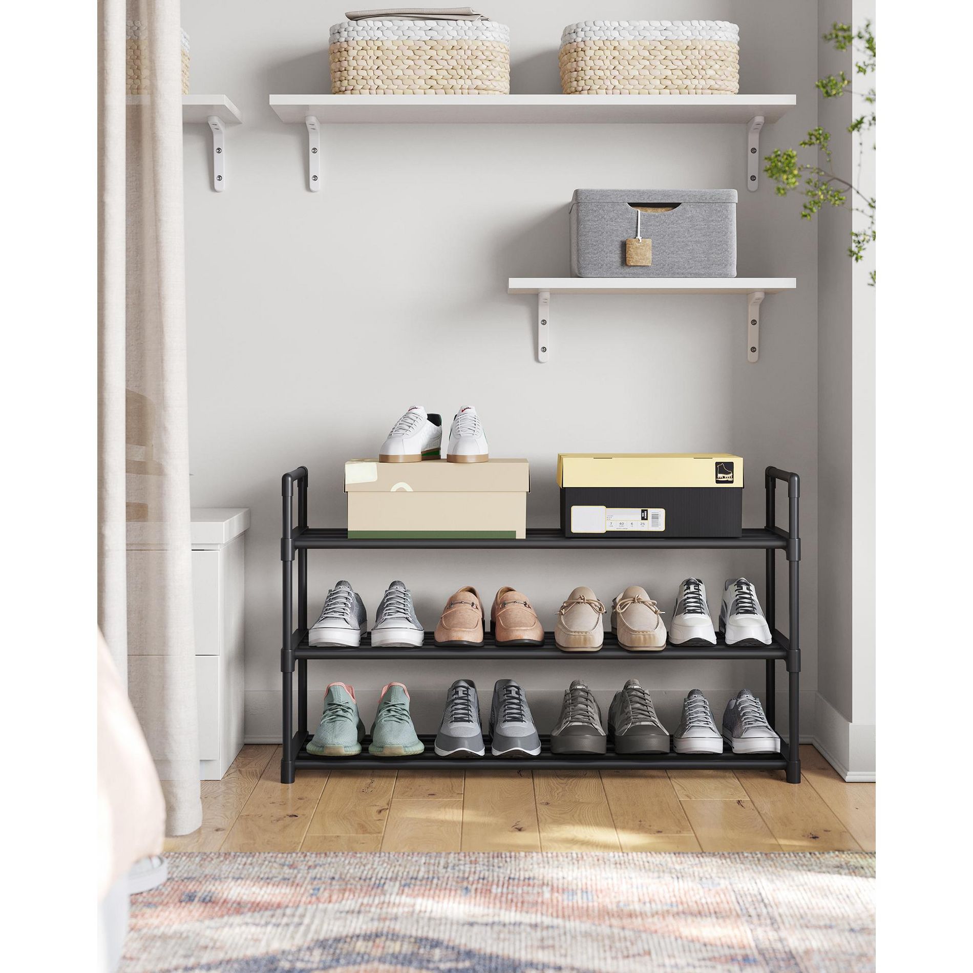 3/4-Tier Metal Shoe Rack, Upright or Upside Down Storage, Stackable Shoe Organizer