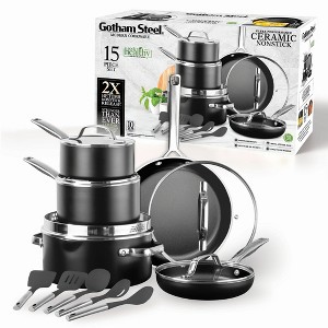 Gotham Steel Modern 15 Piece Ceramic Nonstick Pots and Pans Cookware Set with Utensils - 1 of 4