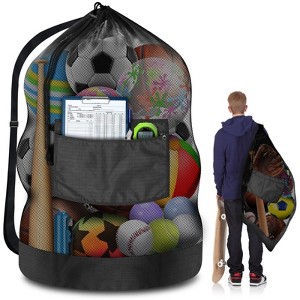 Duty Soccer Ball Net Bag (100L Large Capacity 10-12Balls), Drawstring Mesh Ball Bag with Zipper Pocket, - 1 of 4