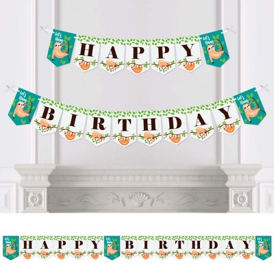 Big Dot of Happiness Let's Hang - Sloth - Birthday Party Bunting Banner - Birthday Party Decorations - Happy Birthday