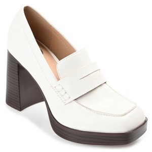 Journee Womens Ezzey Loafer Mid Stacked Heel Square Toe Pumps - 1 of 4