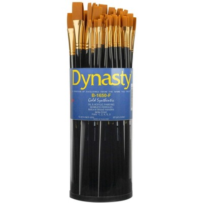 Dynasty Brush B-1650 Art Education Classroom Flat Paint Brushes in Cylinder, Set of 60