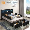 QingMoon Full Size Bed Frame with Storage Headboard, Metal Platform Bed Frame with Large Drawers, LED Light and Charging Station, Noise Free, Black - 3 of 4