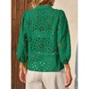Imily Bela Women's deep V-neck hollow-out blouse, 3/4 puff sleeves, front button design, spring and autumn blouse - 2 of 4