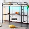 Karl Home White Twin Metal Loft Bed Frame with Wood Color Desk and LED Lights, Charging Station - 4 of 4