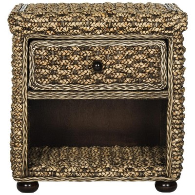Musa Braided Brown Wash Wicker Nightstand With Drawer And 8"H Storage - Brown Wash - Safavieh.