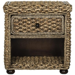 Musa Braided Brown Wash Wicker Nightstand With Drawer And 8"H Storage - Brown Wash - Safavieh. - 1 of 4
