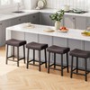 Coucheta Brown Counter Height Bar Stools Set of 4, 24 Inch Saddle Barstool with Curved Surface, Leather Kitchen Island Chair for Dining Room Home Bar - 2 of 4