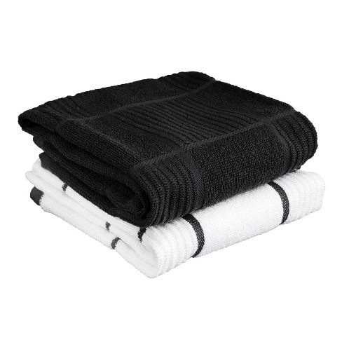 2pk Cotton Solid Ribbed Terry Kitchen Towels Black - Project 62