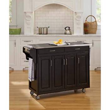 34.75" Kitchen Carts And Islands with Stainless Top Black/Silver - Home Styles