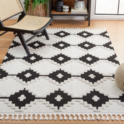 Ivory and Anthracite Square Hand-Knotted Wool Rug
