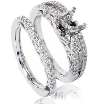 Pompeii3 3/4ct Vintage Diamond Engagement Ring Bridal Set 14K White Gold