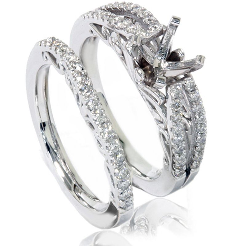 Pompeii3 3/4ct Vintage Diamond Engagement Ring Bridal Set 14K White Gold, 1 of 5